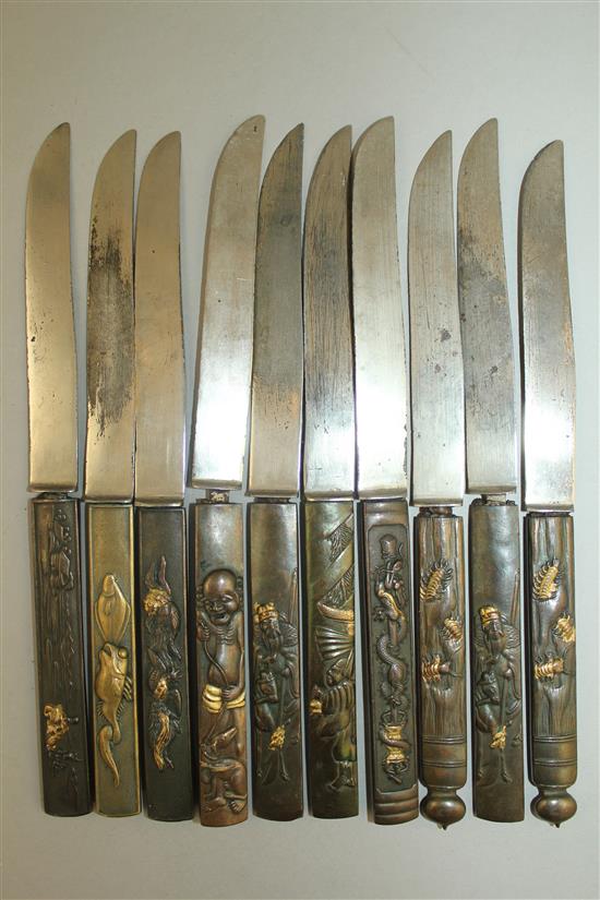 Eleven Japanese Kozuka handles, late 19th century, approx. 21cm